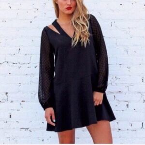 CROSBY Mollie Burch KELSI Sheer Dot Sleeve Dress Small Black